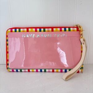 BAN.DO Getaway Travel Clutch PINK GREEN YELLOW CHECK NWt retail $36 5X 9